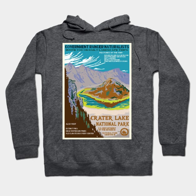 Retro WPA Poster of Crater Lake National Park Reimagined for the Future with Climate Change Hoodie by HRothstein